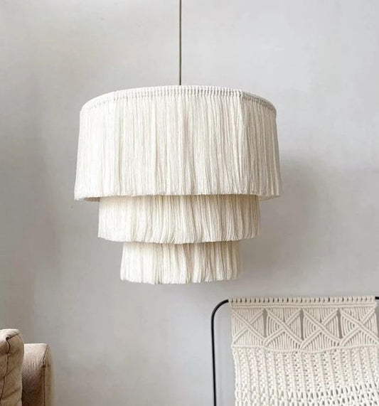 Macrame Hanging Lamp Shade | Boho Pendant Ceiling Light | Natural Cotton Macrame Decor | Living Room & Bedroom Home Decor | Unique New Home Gift