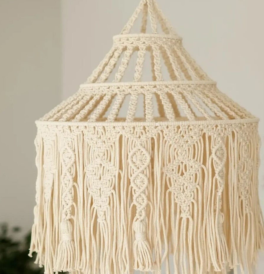 Handmade Macrame Lamp Shade | Boho Pendant Light | Macrame Wall Hanging Lamp | Bohemian Ceiling Decor for Living Room & Bedroom | Modern Home Decor | Housewarming Gift