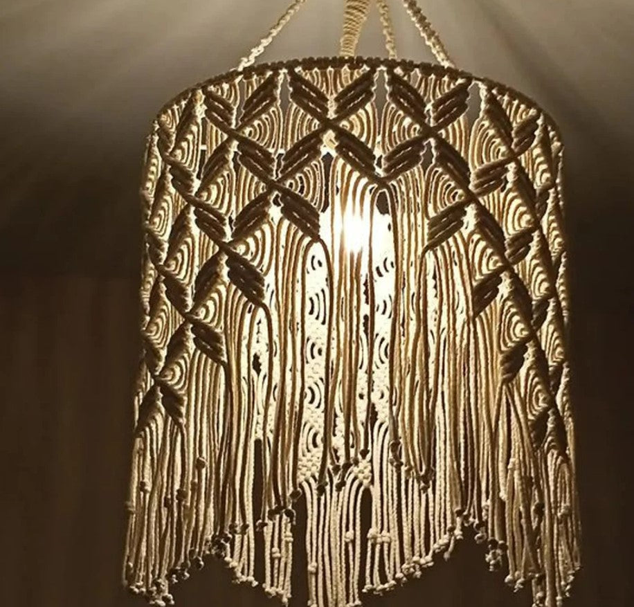 Handcrafted Macrame Pendant Lamp | Bohemian Ceiling Lamp Shade | Boho Wall Hanging Light | Aesthetic Home Decor Lighting | Warm & Cozy Room Decor