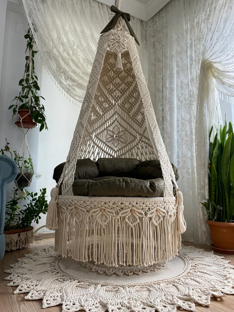 Classy Handmade Chair Macrame Swing Chair With Cushion Patio Outdoor hammock chair