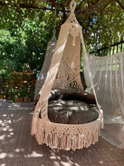 Classy Handmade Chair Macrame Swing Chair With Cushion Patio Outdoor hammock chair