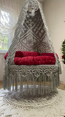 Handmade Macrame Swing Chair For Hanging Chair Macrame Swing With Red Cushion