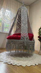 Handmade Macrame Swing Chair For Hanging Chair Macrame Swing With Red Cushion