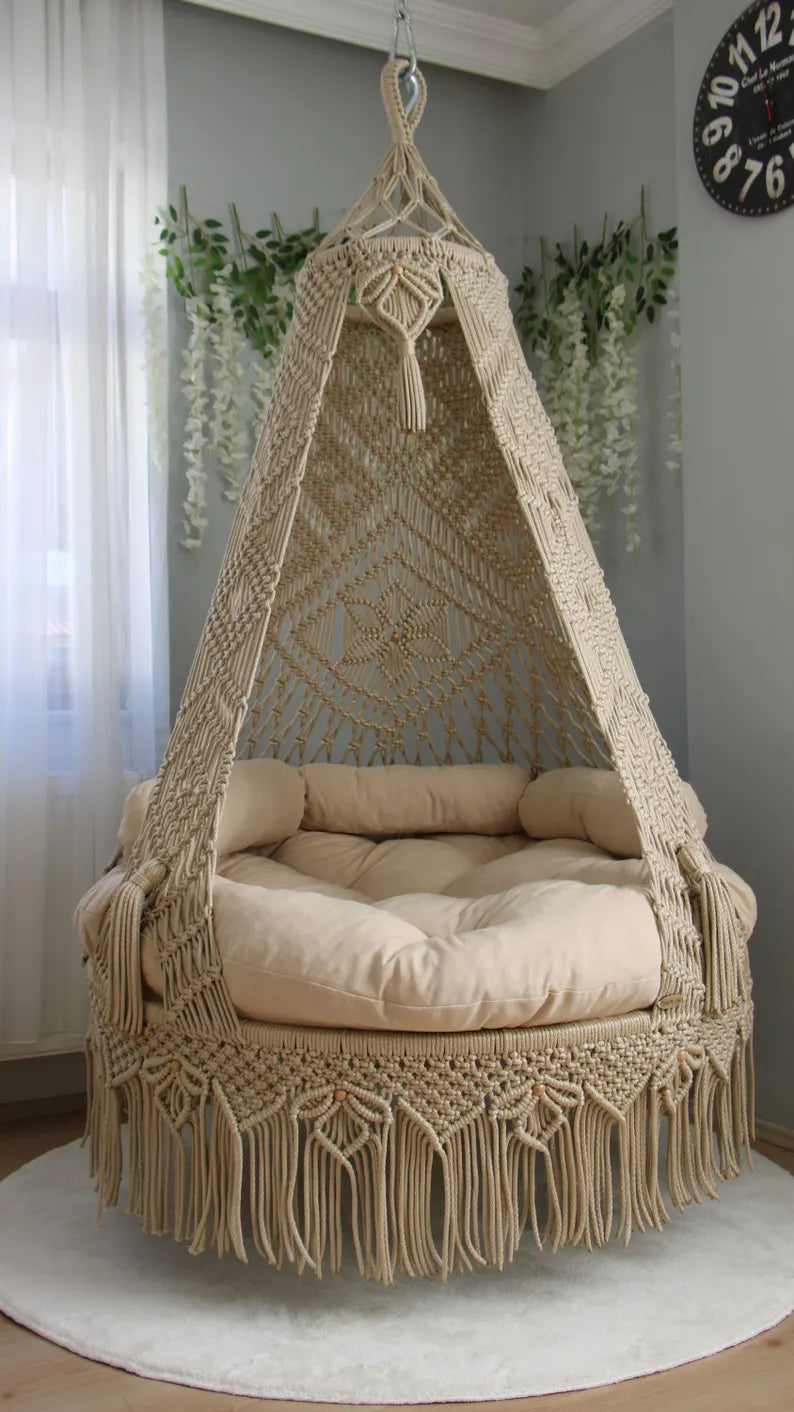 Luxurious Boho Swing, Macrame Swing Chair Cushion Home Swing