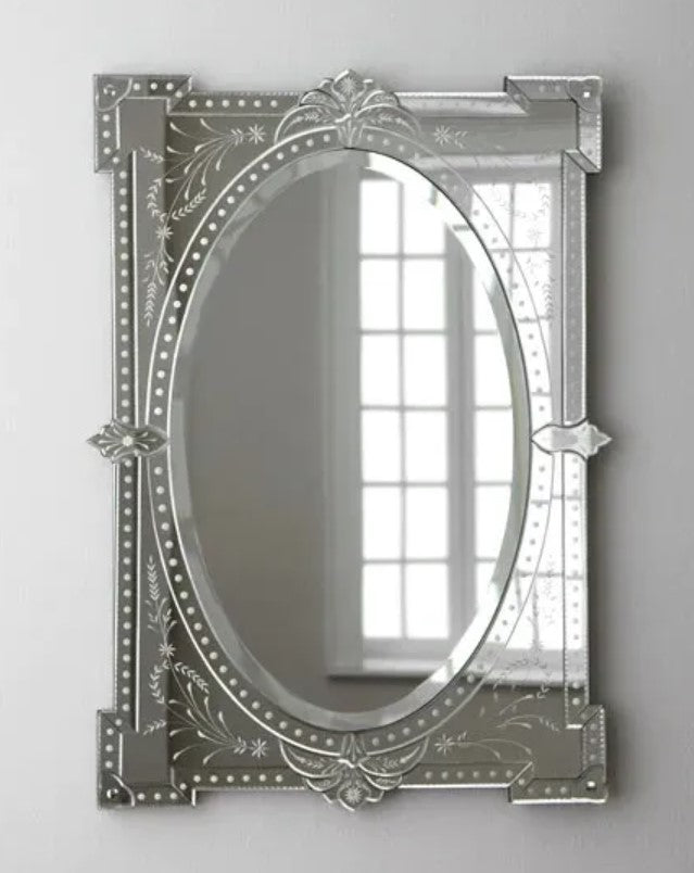 Venetian Vintage Beveled Mirror | Hand-Etched Decorative Wall Mirror | Luxury Home Interior Accent | Large Wall Hanging Mirror