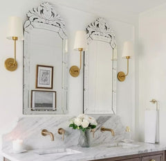 European Venetian Vanity Wall Mirror with Etchings and Crown