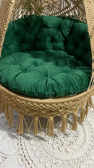 Beautiful Macrame Hanging Chair Bohemian Hanging Swing Chair Swing with Green Cushions