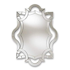 Venetian Silver Accent Modern Cut Glass Beveled Designer Mirror