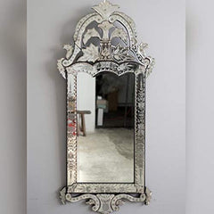 Venetian Image Decorative Wall Mirror for Living Room Entrance Makeup Bathroom | Mirror Glass Stylish Frame | Silver Large
