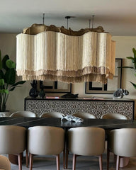 Macrame Decoration Cream Layers Handcrafted Macrame Chandelier, Large Boho Macrame Chandelier, Tassel Fringe Pendant Light, Living Room Decor