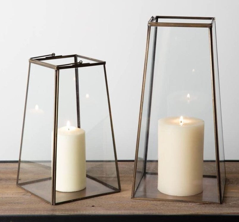 Set of 2 geometric glass Candle holders