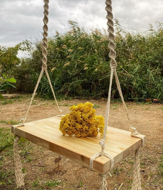 Macrame Swing, Indoor/Outdoor Hanging Swing Made from Wood and Cotton Rope, Balinese Decoration SWING