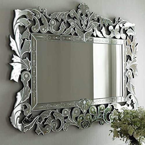 Venetian Style Mirror | Large Decorative Vintage Wall Mirror | Baroque Etched Glass Home Decor | Elegant Mirror for Bedroom & Living Room beveled mirror