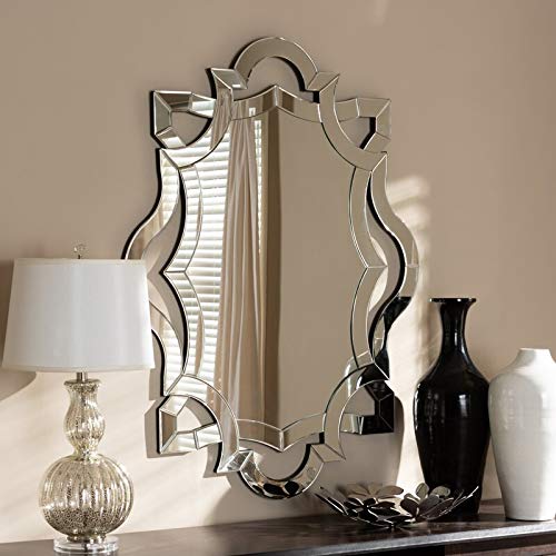 Venetian Silver Accent Modern Cut Glass Beveled Designer Mirror