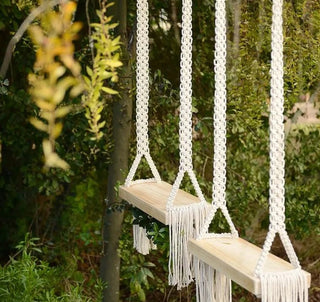 Natural Macrame Tree Hanging Swing Macrame Swing, Indoor/Outdoor Hanging Swing Made from Wood and Cotton Rope, Balinese Decoration SWING