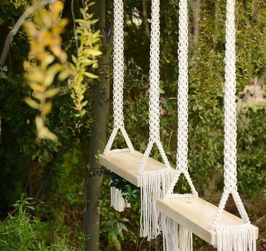 Natural Macrame Tree Hanging Swing Macrame Swing, Indoor/Outdoor Hanging Swing Made from Wood and Cotton Rope, Balinese Decoration SWING