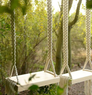 Natural Macrame Tree Hanging Swing Macrame Swing, Indoor/Outdoor Hanging Swing Made from Wood and Cotton Rope, Balinese Decoration SWING