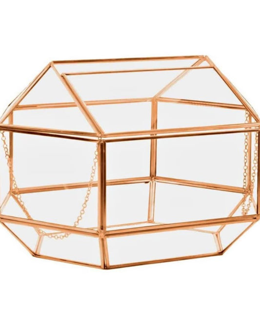 Wedding Card Box/Geometric Glass Wedding Display Box/Gold Glass Box
