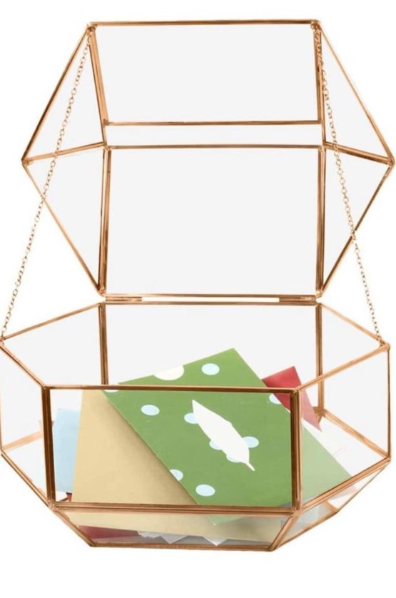 Wedding Card Box/Geometric Glass Wedding Display Box/Gold Glass Box