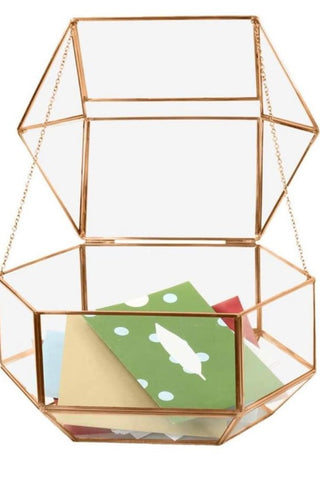 Wedding Card Box/Geometric Glass Wedding Display Box/Gold Glass Box