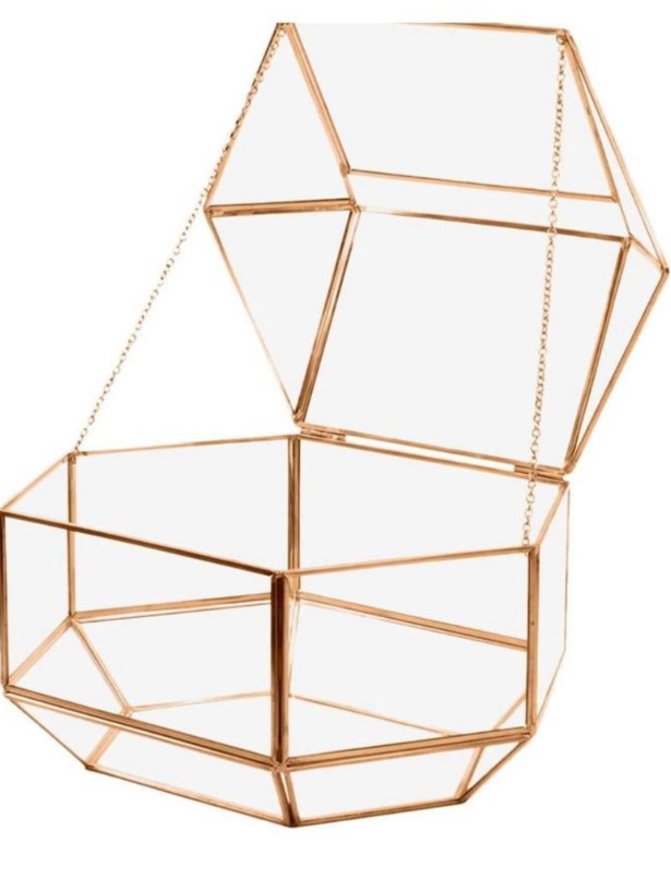 Wedding Card Box/Geometric Glass Wedding Display Box/Gold Glass Box