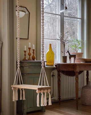 Beautiful Hanging Macrame Swing Tree Wooden Swing, Swing Adult, Tree Swing, Boho Swing, Outdoor Swing, Wedding Swing, Swing, Macrame, Wedding Decor