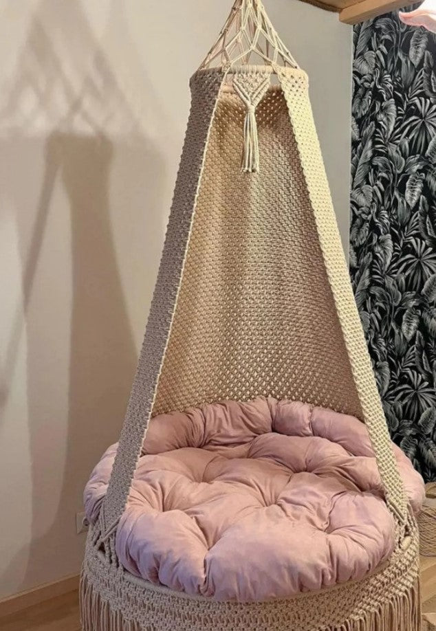 Beautiful Handmade Macrame Hanging Chair Porch rocking swing, Hammock Chair, Macrame Round Swing, Hanging Cotton Macrame Hammock Chair