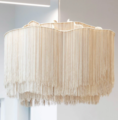 Cream Macrame Chandelier, Handmade Layered Fringe Pendant Light, Boho Medusa Lampshade, Elegant Ceiling Fixture for Living Room Decor
