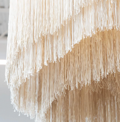 Cream Macrame Chandelier, Handmade Layered Fringe Pendant Light, Boho Medusa Lampshade, Elegant Ceiling Fixture for Living Room Decor