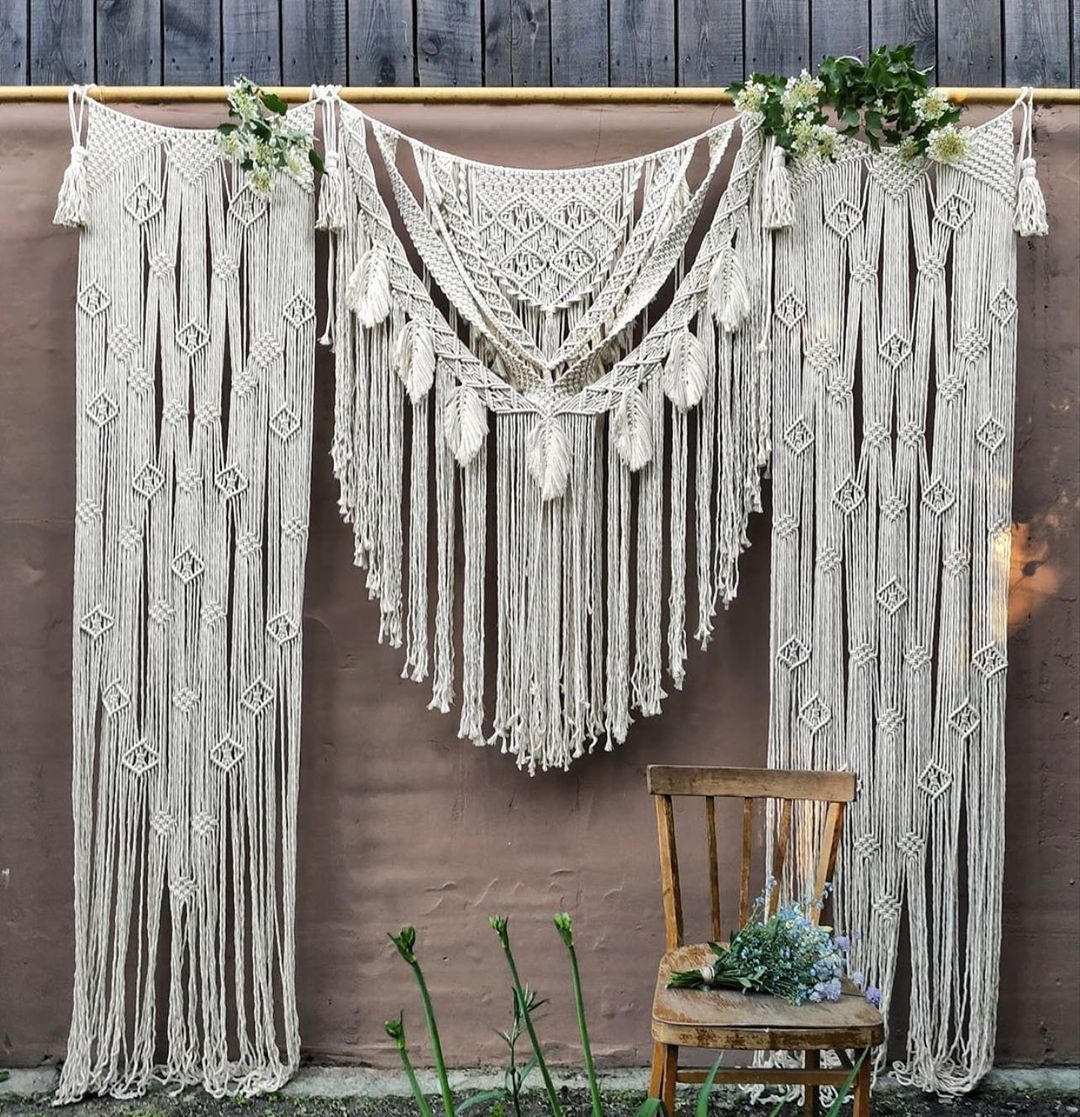 Leaf Macrame Wedding Backdrop, Wall Hanging Macrame Wedding Backdrop: Rustic Wedding Arch, Ivory Cream Cotton