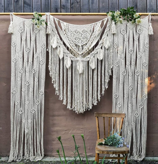Leaf Macrame Wedding Backdrop, Wall Hanging Macrame Wedding Backdrop: Rustic Wedding Arch, Ivory Cream Cotton