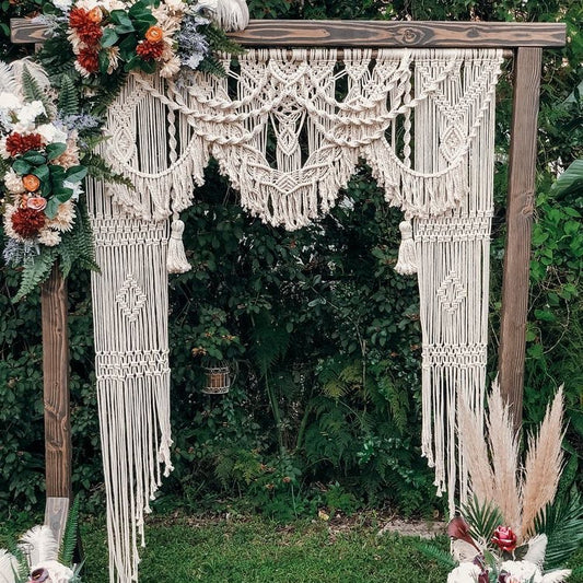Macrame Backdrop, Wall Hanging, Wedding Backdrop Macrame Wedding Backdrop: Rustic Wedding Arch, Ivory Cream Cotton
