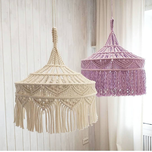 Natural Cotton Macrame Lamp Shade | Boho Home Decor Pendant | Handwoven Hanging Light for Bedroom, Living Room, Dining Area | Modern Bohemian Decor