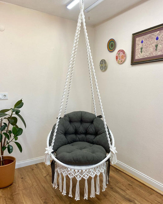 Round Hanging Swing Chair  Porch rocking swing, Hammock Chair, Macrame Round Swing, Hanging Cotton Macrame Hammock Chair