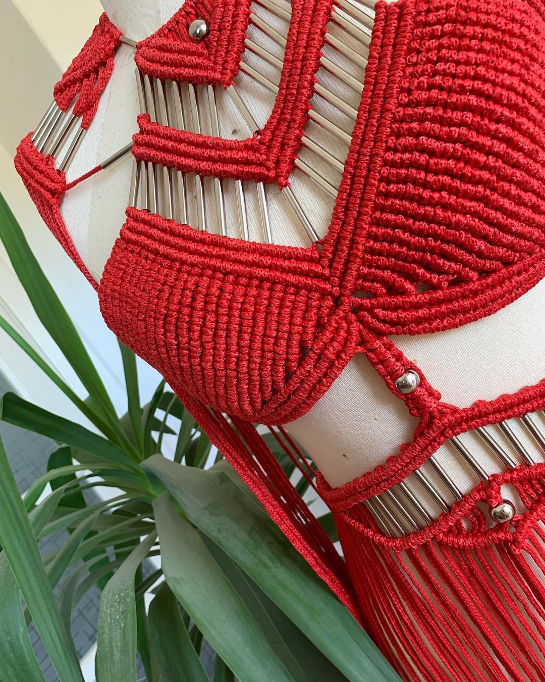 Beautiful Red Macrame Dress for Women Bohemian Festival Outfit Tulum Party Dress