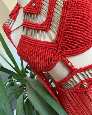 Beautiful Red Macrame Dress for Women Bohemian Festival Outfit Tulum Party Dress