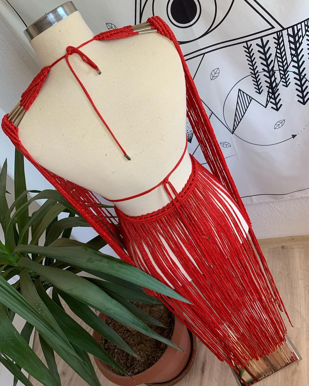 Beautiful Red Macrame Dress for Women Bohemian Festival Outfit Tulum Party Dress