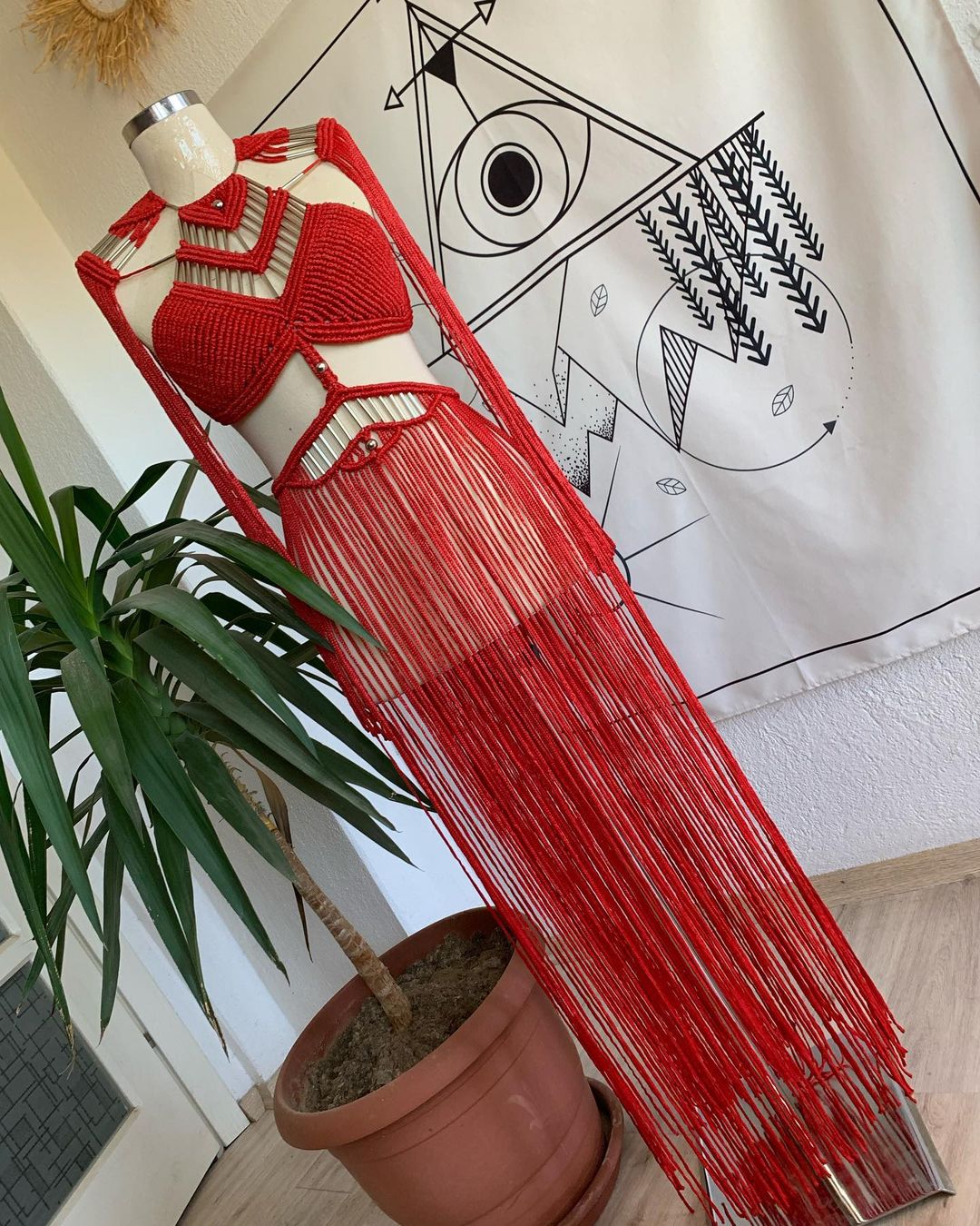 Beautiful Red Macrame Dress for Women Bohemian Festival Outfit Tulum Party Dress