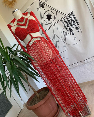 Beautiful Red Macrame Dress for Women Bohemian Festival Outfit Tulum Party Dress