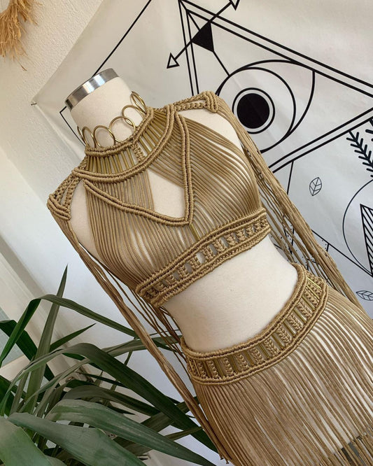 New Color Macrame Bohmian Dress Handmade Macrame Top and Skirt Set: Bohemian Festival Outfit Tulum Party Dress