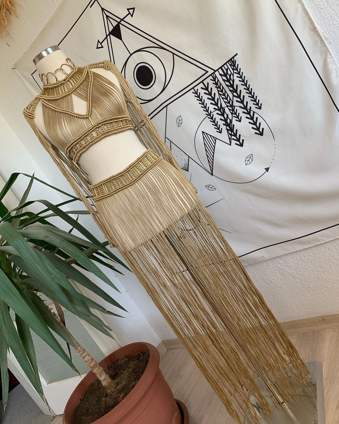 New Color Macrame Bohmian Dress Handmade Macrame Top and Skirt Set: Bohemian Festival Outfit Tulum Party Dress