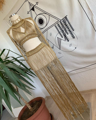 New Color Macrame Bohmian Dress Handmade Macrame Top and Skirt Set: Bohemian Festival Outfit Tulum Party Dress
