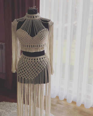 Wedding Dress, Macrame Dress, Girls Dress  Boho Greek Goddess Dress: Wedding,Cotton High Slit,Summer,Festival,Cleopatra,Ibiza