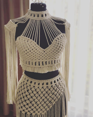 Wedding Dress, Macrame Dress, Girls Dress  Boho Greek Goddess Dress: Wedding,Cotton High Slit,Summer,Festival,Cleopatra,Ibiza