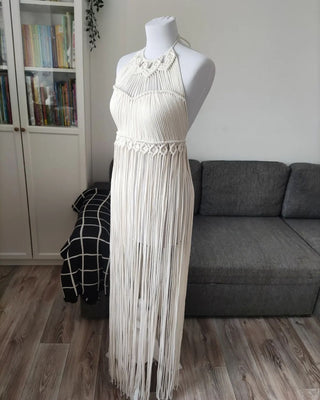 Modern Macrame Dress Bohemian style Handmade Macrame Top and Skirt Set: Bohemian Festival Outfit Tulum Party Dress