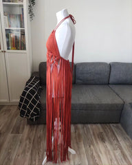 Red Dress, Macrame dress, Cotton Art