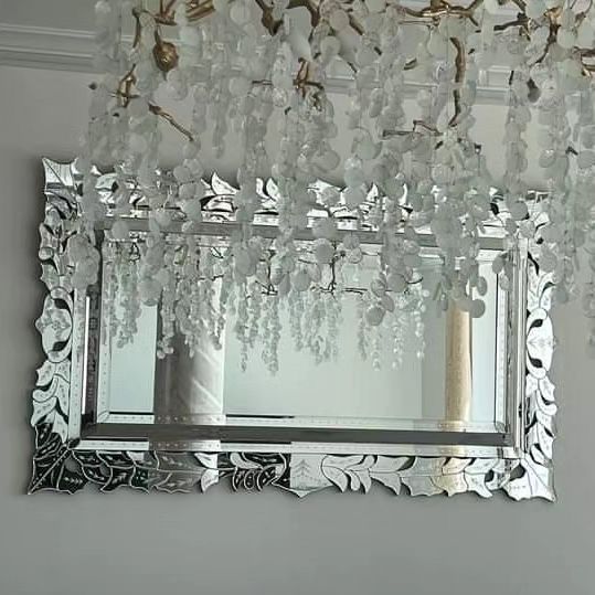 Gorgeous Vintage Large Size Venetian Murano Glass Mirror Handcrafted