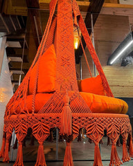 Orange Macrame Swing, Swing Bed, indoor Hammock, indoor Swing Chair