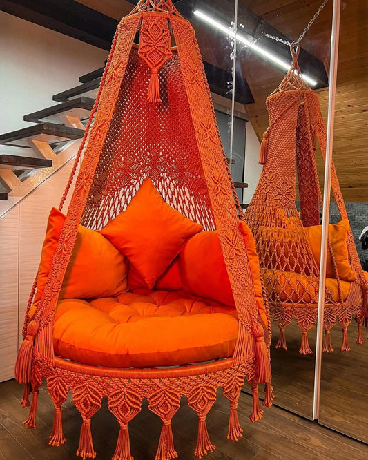 Orange Macrame Swing, Swing Bed, indoor Hammock, indoor Swing Chair