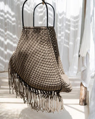 LV Luxe-Inspired Handmade Swing Chair with Fringe | Boho Hanging Hammock for Indoor & Outdoor Decor